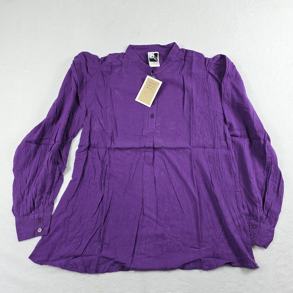 Phool Womens Purple Cotton Pintuck Pleated Crinkle Blouse Top Size Medium NWT